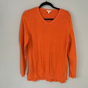 Talbots light‎ orange cable knit long lines long sleeve cotton sweater